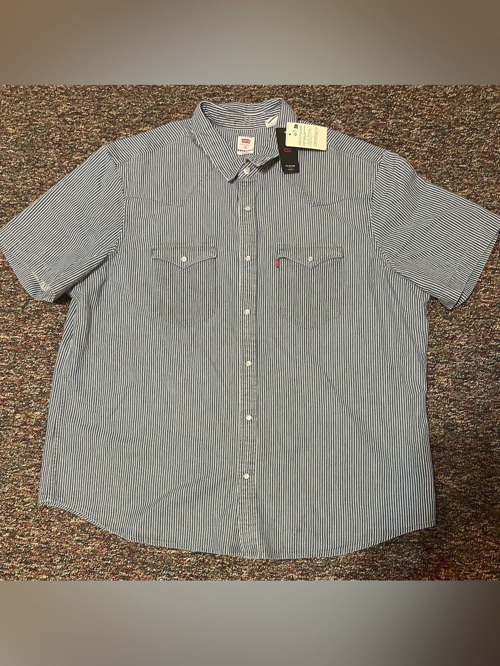 Levi's Mens XXL Blue White Cotton Blend Relaxed Striped Short Sleeve Shirt New